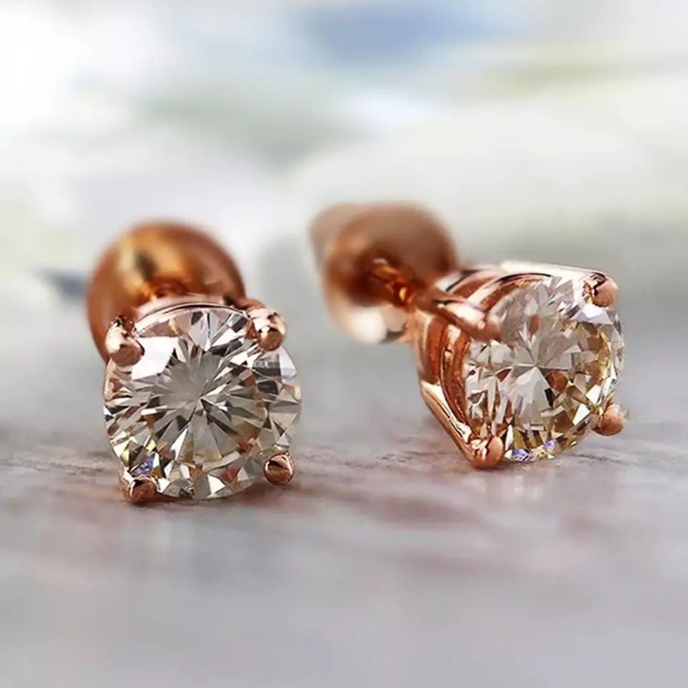 18k Rose Gold Plated 925 Sterling Silver Solitaire Earrings